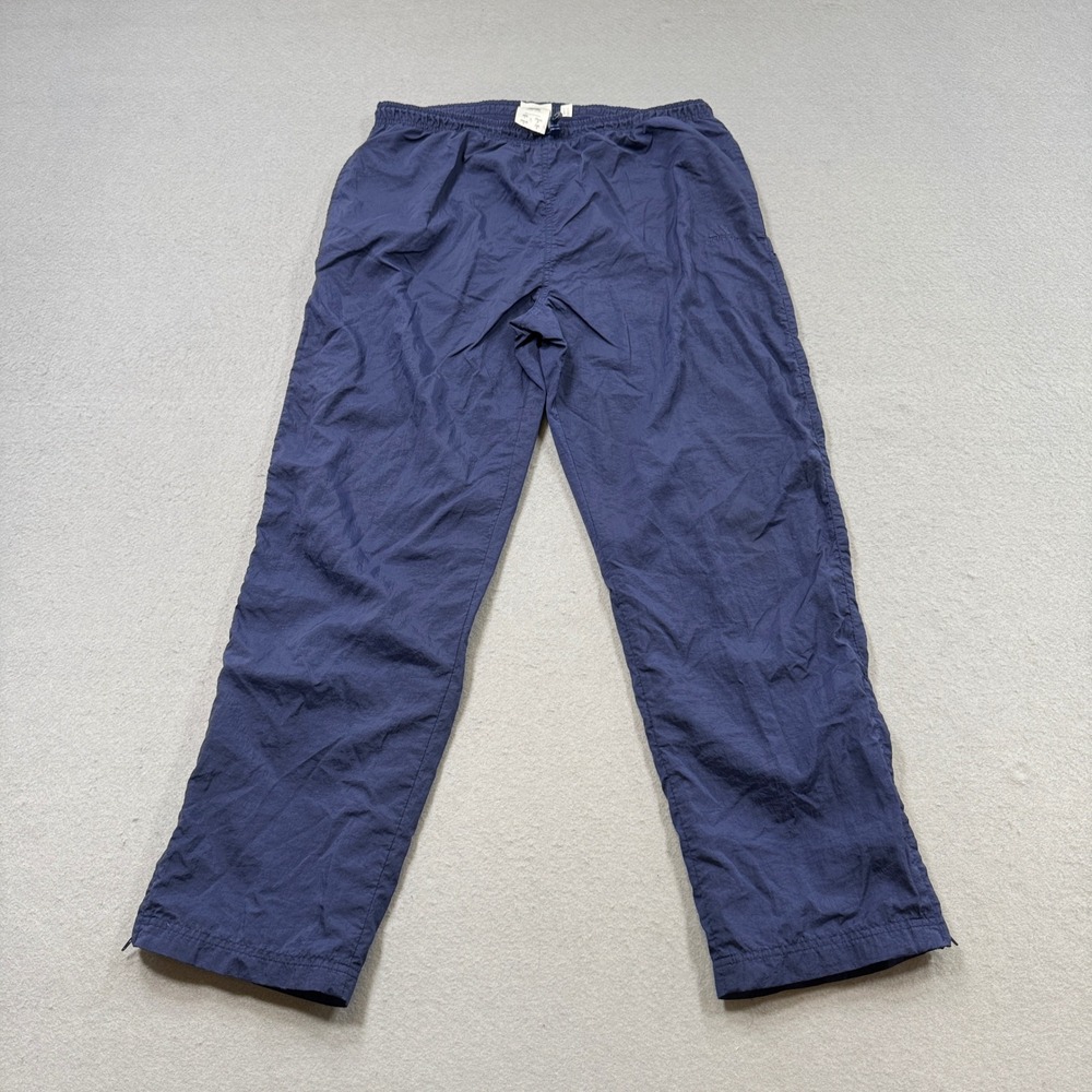 Y2K Adidas Track Pants Mens Large Navy Blue Nylon Ankle Zip Windbreaker Athletic